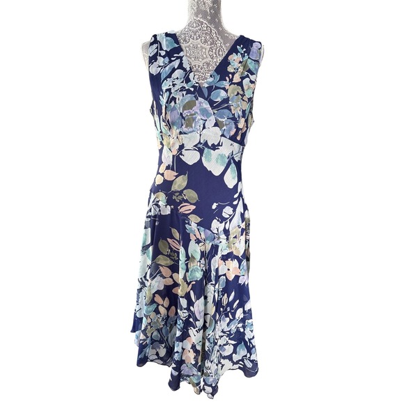Rabbit Rabbit Rabbit Designs Floral Chiffon Midi Dress Blue Size 14 - Picture 1 of 10